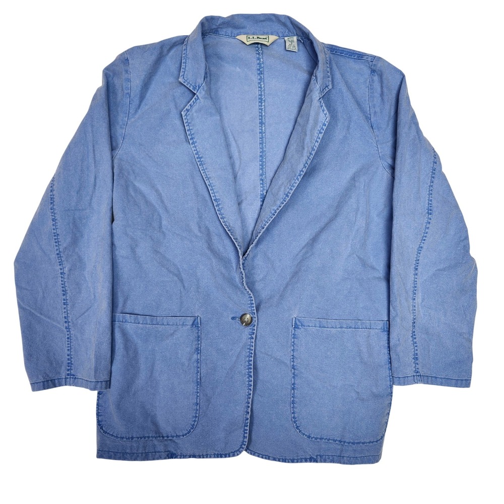 Vintage LL Bean Chambray Blazer Size 8 Chore Coat Workwear Cotton Coastal